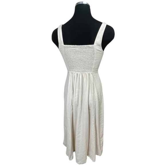 Old Navy Dress XS Beige Fit & Flare Linen Blend Midi Sleeveless Clean Girl Beach - Picture 4 of 14
